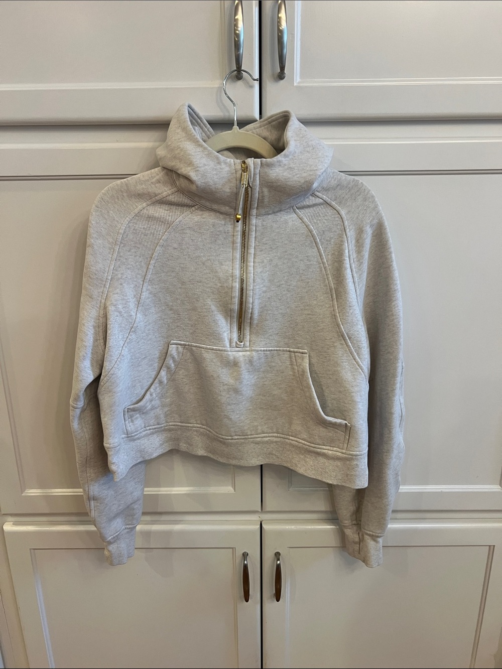 lululemon athletica Cropped Half-Zip Funnel Neck Sweatshirt - Light Oatmeal